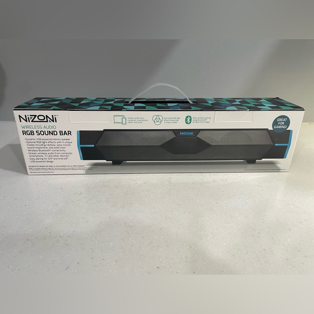 NIZONI Wireless Bluetooth RGB Sound Bar Speaker for PC Laptop TV Gaming NWT - Picture 3 of 3